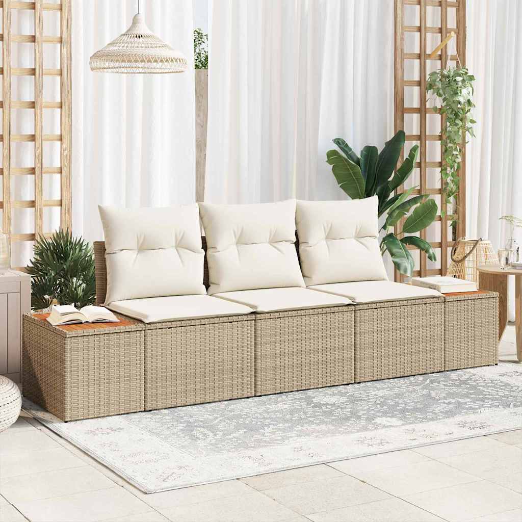 Trädgårdsoffset med kudde 3 pcs Beige konstrotting