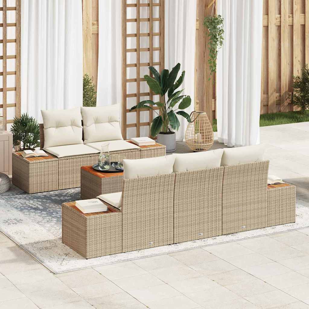 Trädgårdsoffset med kudde 6 pcs Beige Poly rattan