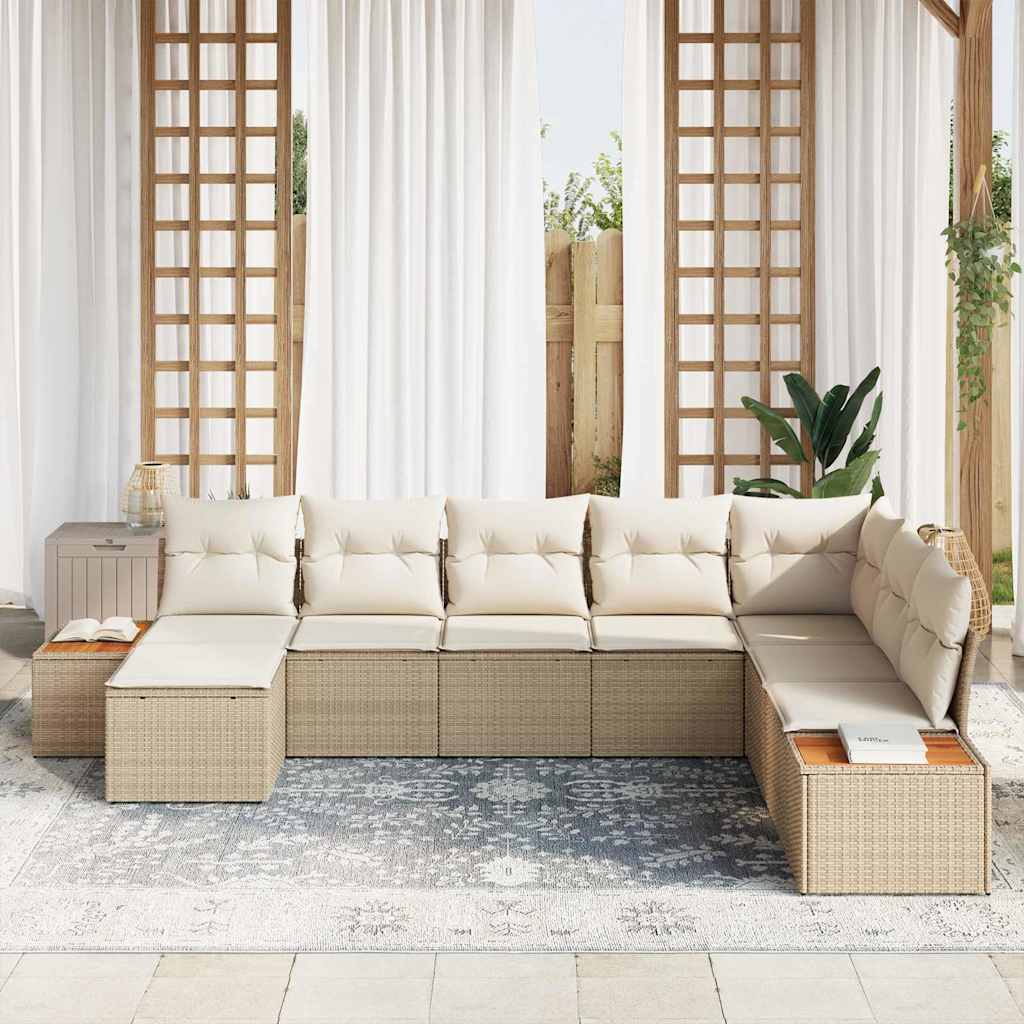 Trädgårdsoffset med kudde 8 pcs Beige Poly rattan