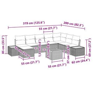 Trädgårdsoffset med kudde 9 pcs Svart Poly rattan