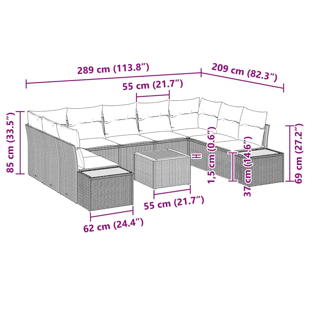 Trädgårdsoffset med kudde 10 pcs Beige Poly rattan
