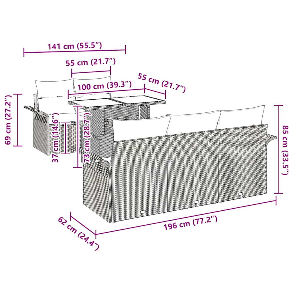 Trädgårdsoffset med kudde 6 pcs Beige konstrotting