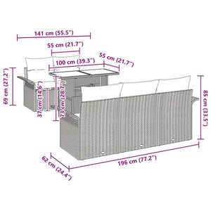 Trädgårdsoffset med kudde 6 pcs Beige konstrotting