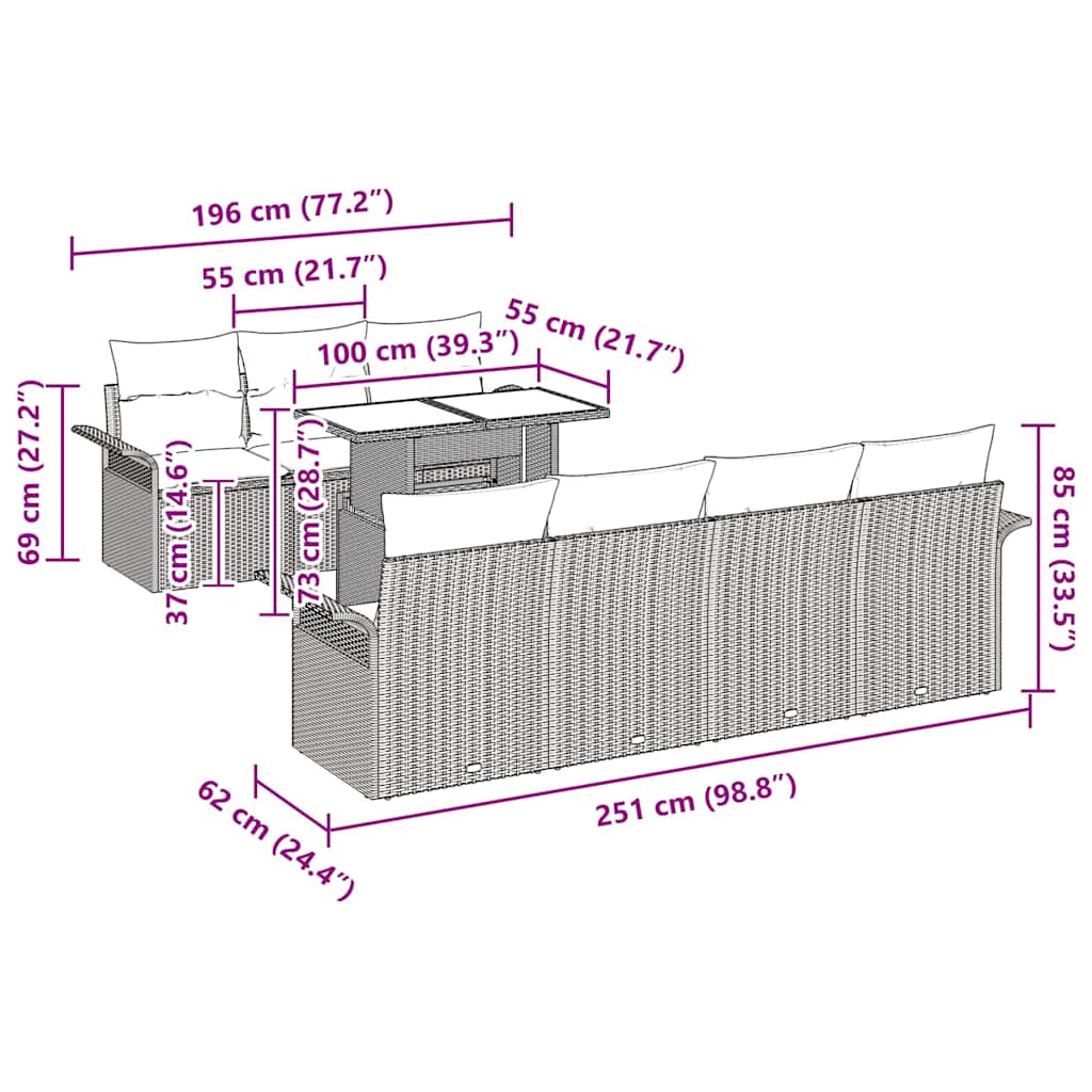 Trädgårdsoffset med kudde 8 pcs Svart konstrotting