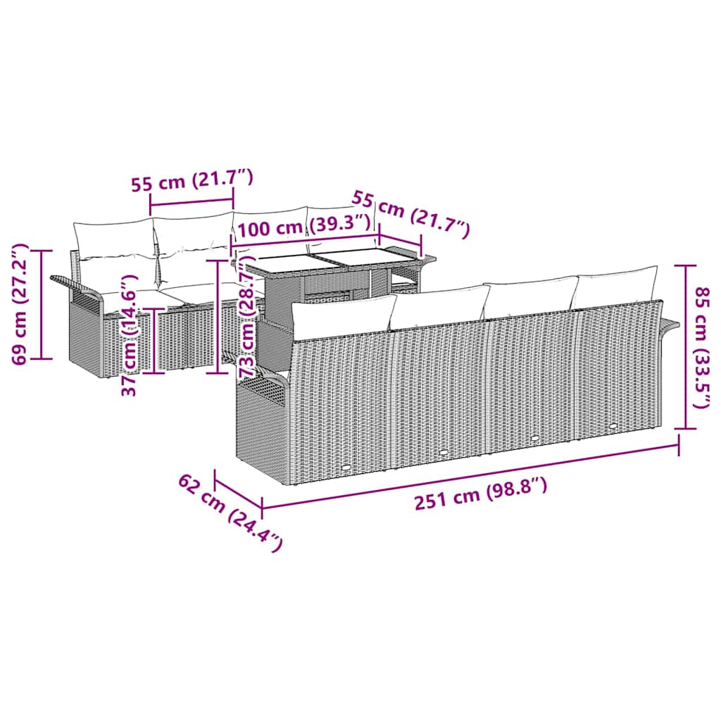 Trädgårdsoffset med kudde 9 pcs Svart konstrotting
