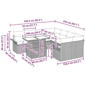 Trädgårdsoffset med kudde 9 pcs Svart Poly rattan
