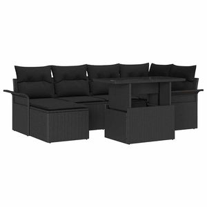 Trädgårdsoffset med kudde 7 pcs Svart Poly rattan
