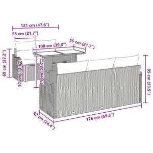 Trädgårdsoffset med kudde 6 pcs Svart konstrotting