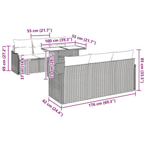 Trädgårdsoffset med kudde 7 pcs Svart Poly rattan