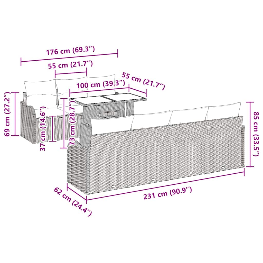 Trädgårdsoffset med kudde 8 pcs Svart Poly rattan