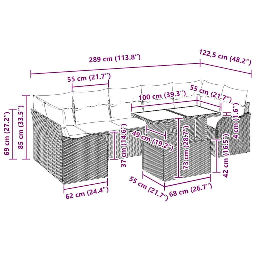 Trädgårdsoffset med kudde 8 pcs Svart konstrotting