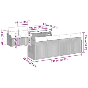 Trädgårdsoffset med kudde 7 pcs Svart konstrotting