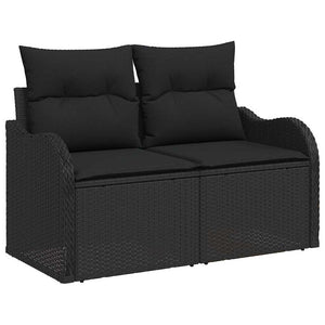 Trädgårdsoffset med kudde 9 pcs Svart Poly rattan