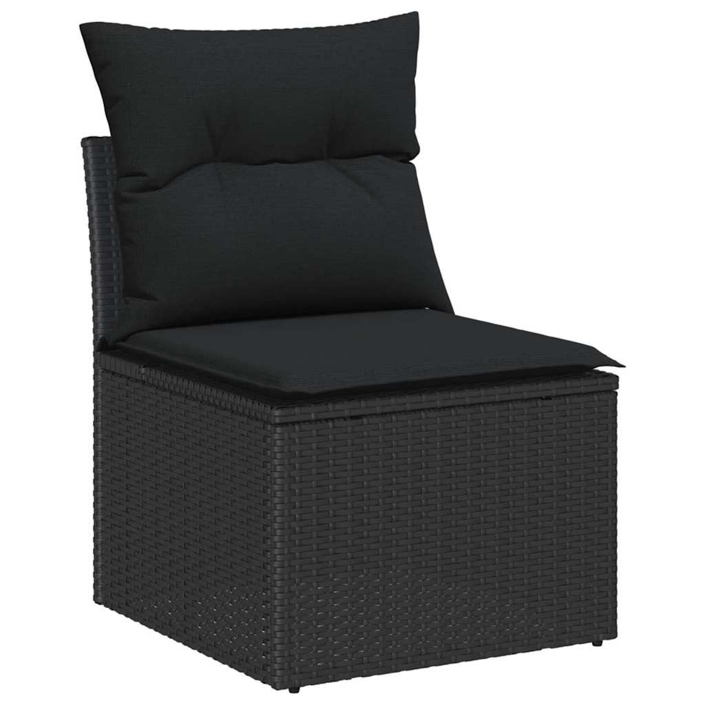 Trädgårdsoffset med kudde 6 pcs Svart Poly rattan