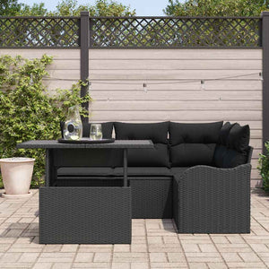 Utomhusmatbord med kudde 5 pcs Svart Poly rattan