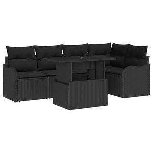 Trädgårdsoffset med kudde 6 pcs Svart Poly rattan