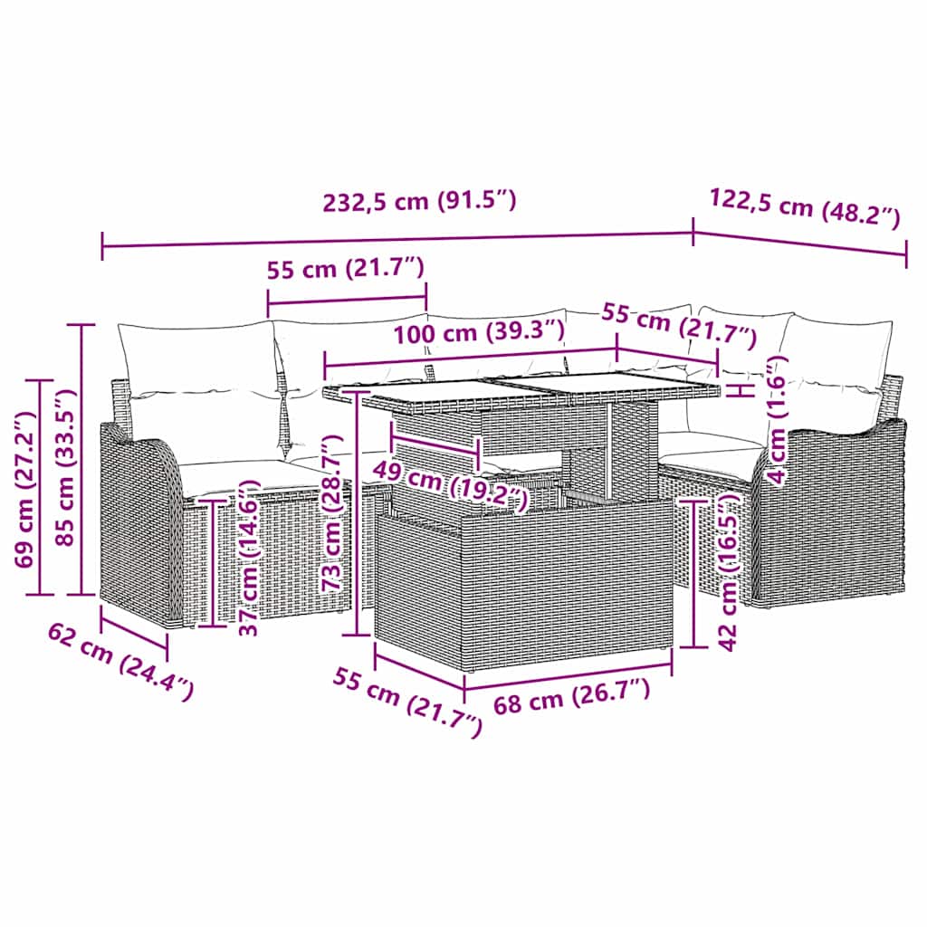 Trädgårdsoffset med kudde 6 pcs Svart Poly rattan