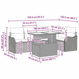 Trädgårdsoffset med kudde 6 pcs Svart Poly rattan