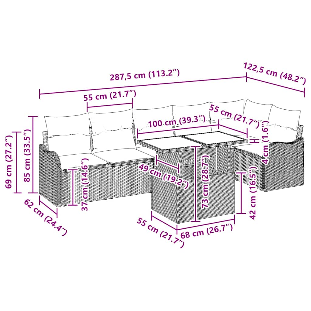 Trädgårdsoffset med kudde 7 pcs Svart Poly rattan
