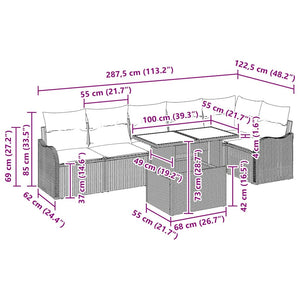 Trädgårdsoffset med kudde 7 pcs Svart Poly rattan