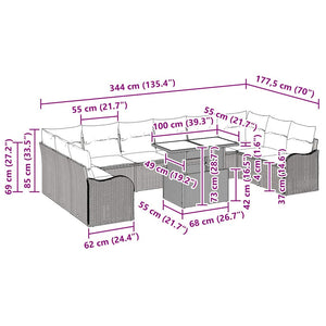 Trädgårdsoffset med kudde 11 pcs Svart Poly rattan