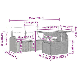 Trädgårdsoffset med kudde 5 pcs Svart Poly rattan