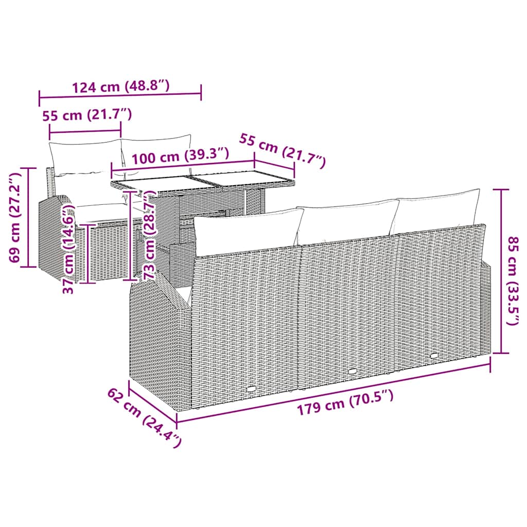 Trädgårdsoffset med kudde 6 pcs Beige konstrotting