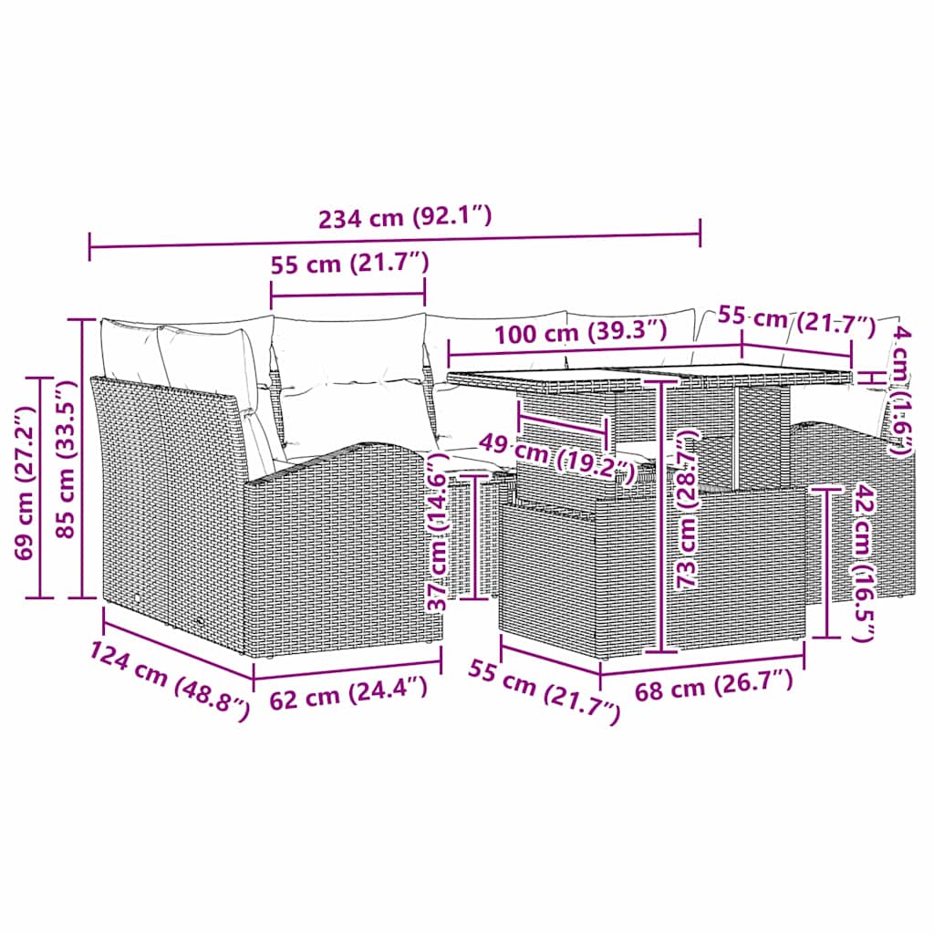 Trädgårdsoffset med kudde 7 pcs Svart Poly rattan