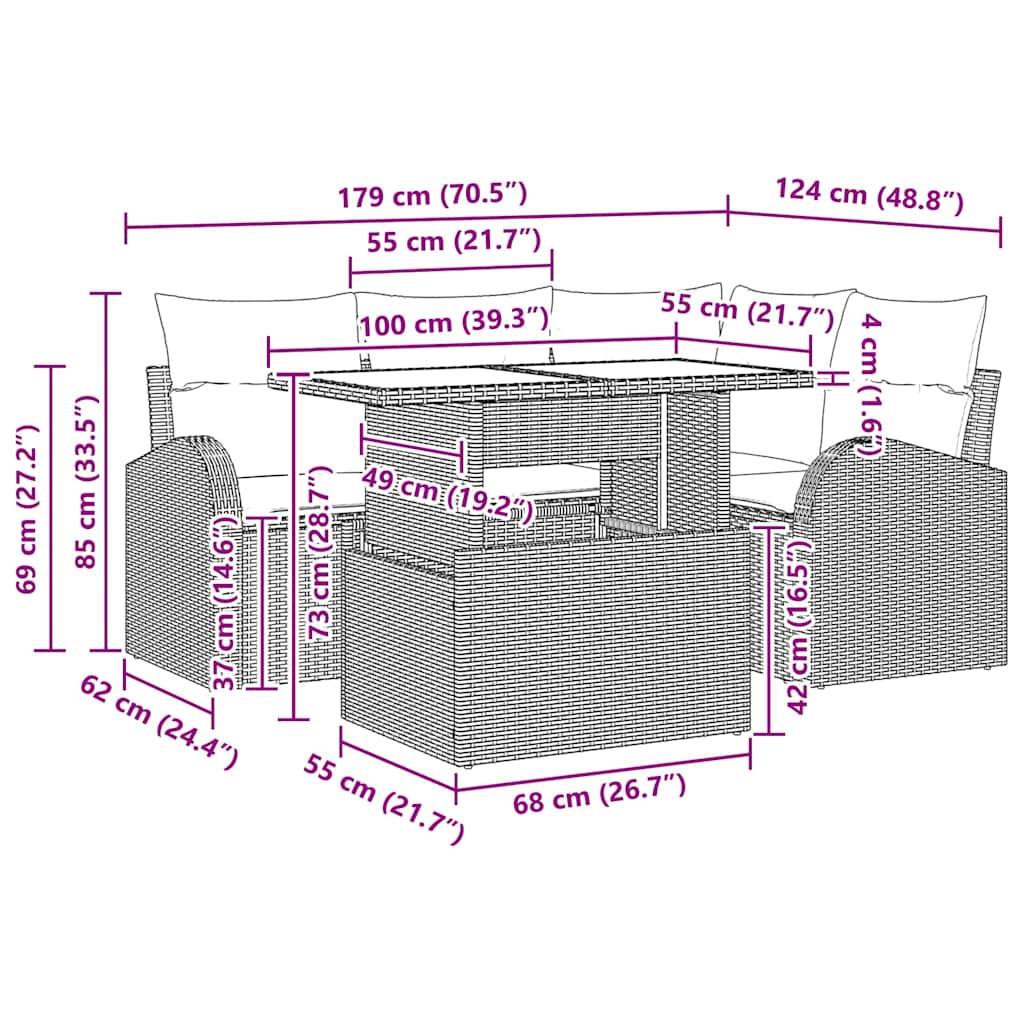 Trädgårdsoffset med kudde 5 pcs Beige konstrotting