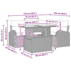Trädgårdsoffset med kudde 5 pcs Beige konstrotting