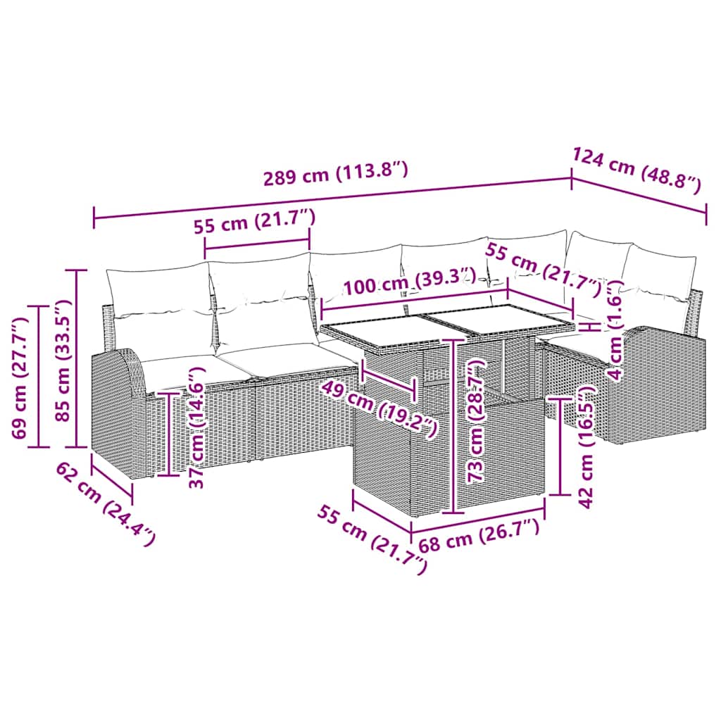 Trädgårdsoffset med kudde 7 pcs Svart och gräddvit konstrotting
