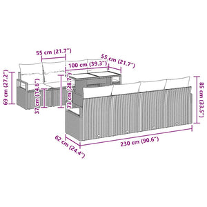 Trädgårdsoffset med lagring med kudde 9 pcs Svart konstrotting