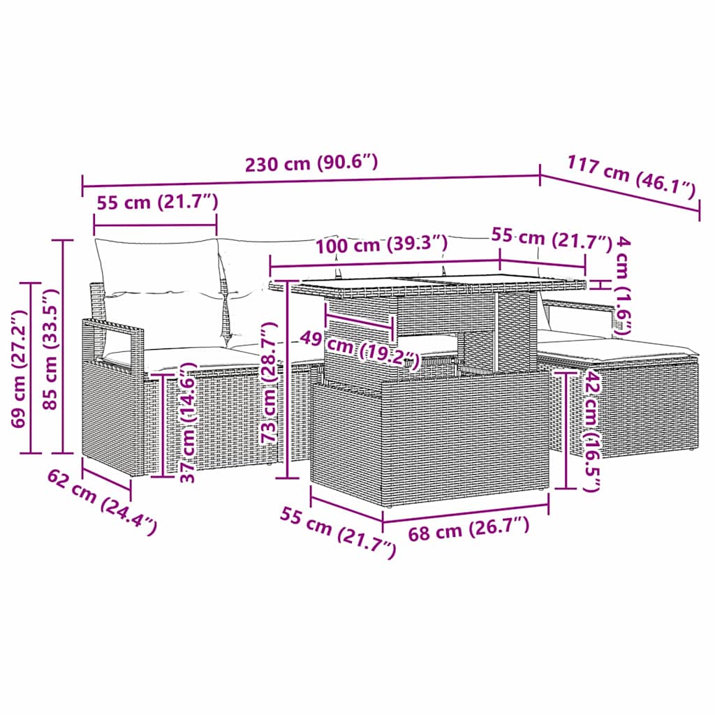 Trädgårdsoffset med kudde 6 pcs Svart konstrotting