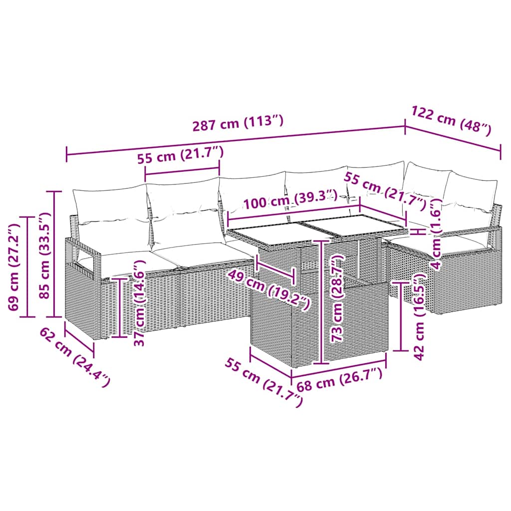 Trädgårdsoffset med lagring 7 pcs Svart konstrotting