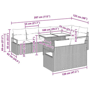 Trädgårdsoffset med kudde 9 pcs Brun och gräddvit konstrotting