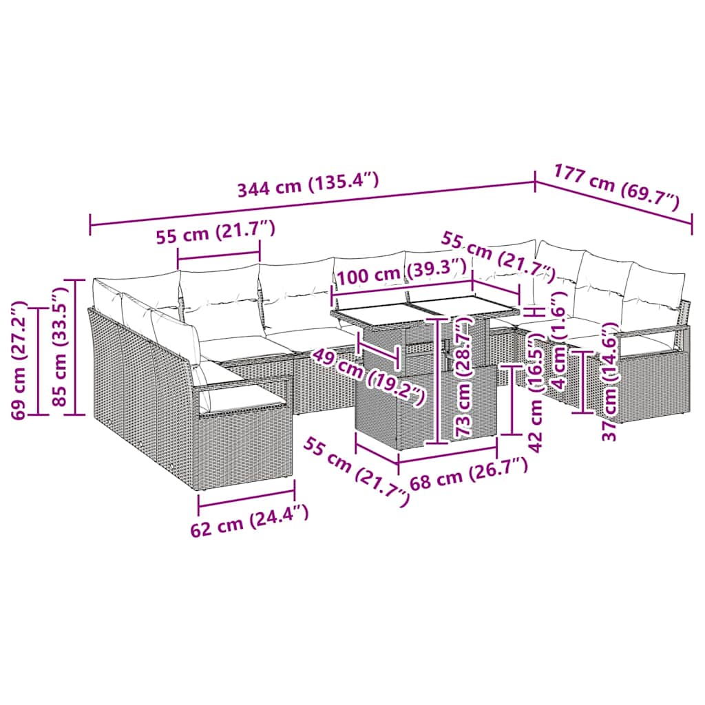 Trädgårdsoffset 11 pcs Svart och gräddvit konstrotting