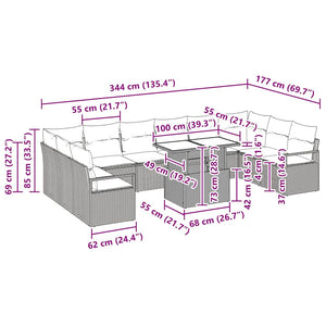 Trädgårdsoffset med kudde 11 pcs Brun och Kräm konstrotting