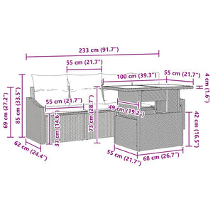 Trädgårdsoffset med kudde 5 pcs Svart konstrotting