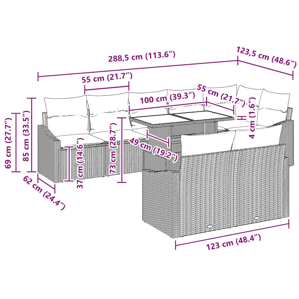 Trädgårdsoffset med kudde med lagring 9 pcs Svart