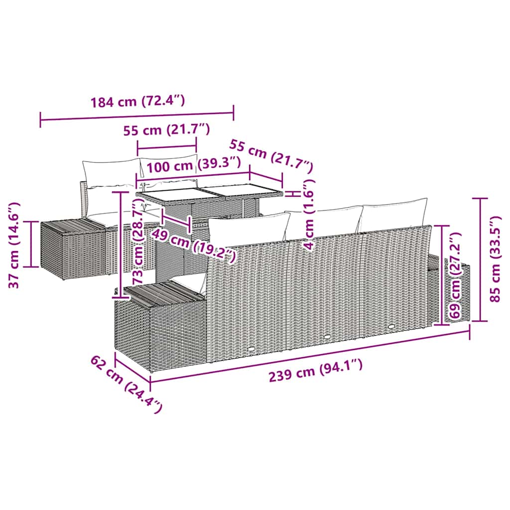 Soffset med kudde 6 pcs Grå konstrotting