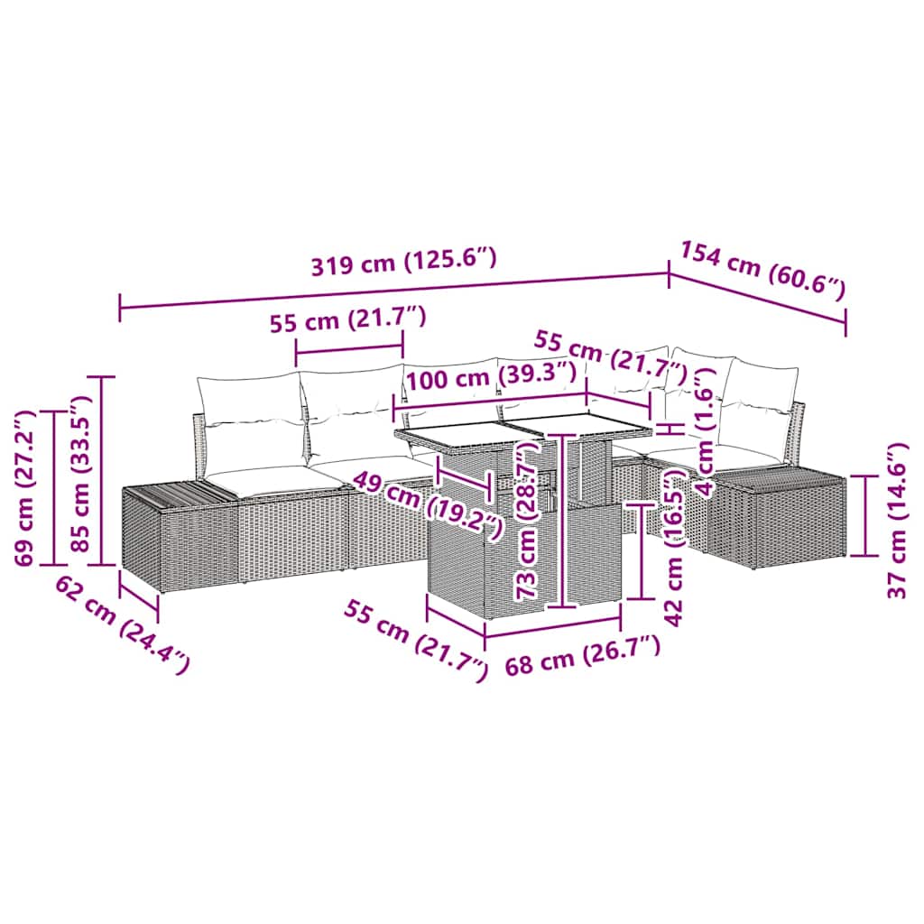 Trädgårdsoffset med kudde med lagring 7 pcs Svart