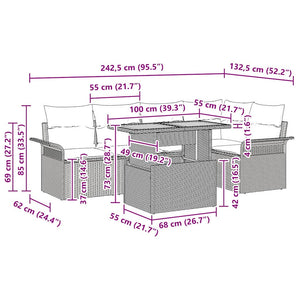 Trädgårdsoffset med kudde 6 pcs Grå