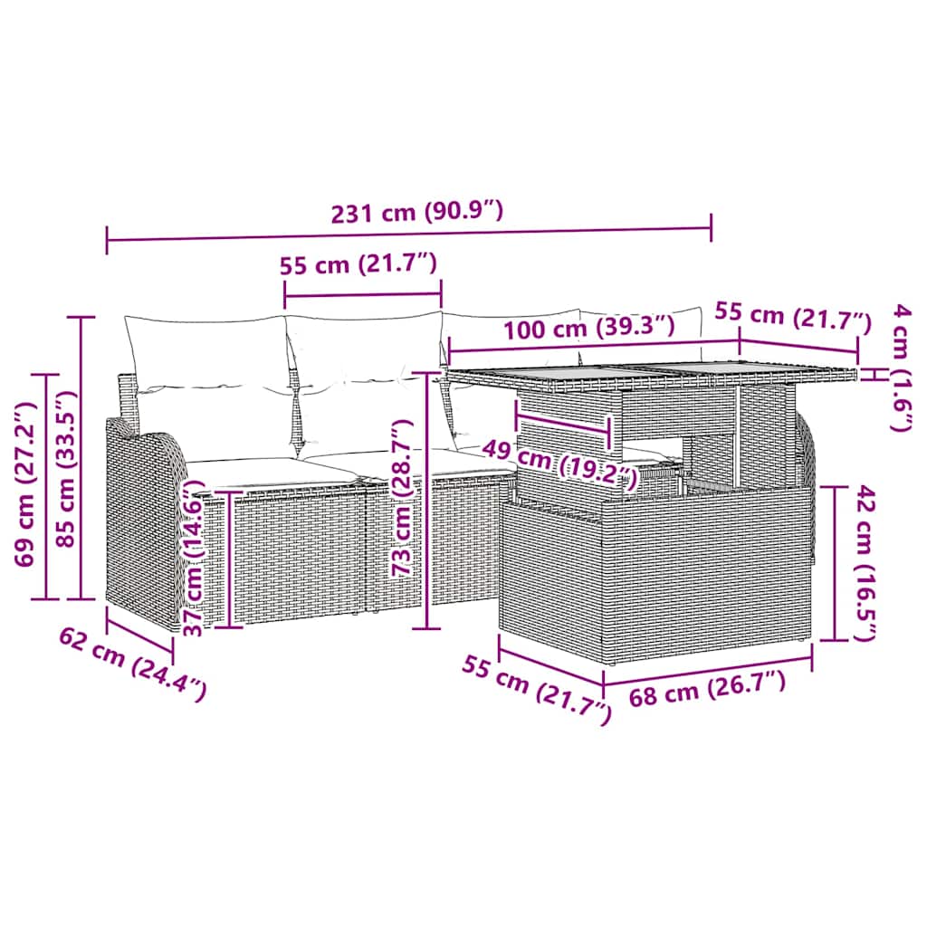 Trädgårdsoffset med kudde 5 pcs Svart