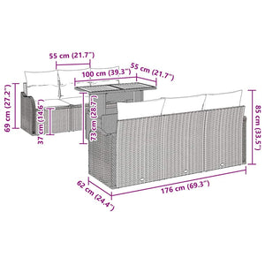 Trädgårdsoffset med kudde 7 pcs Svart konstrotting