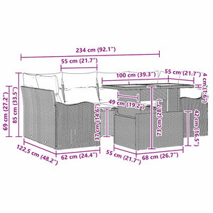 Trädgårdsoffset med kudde 7 pcs Svart