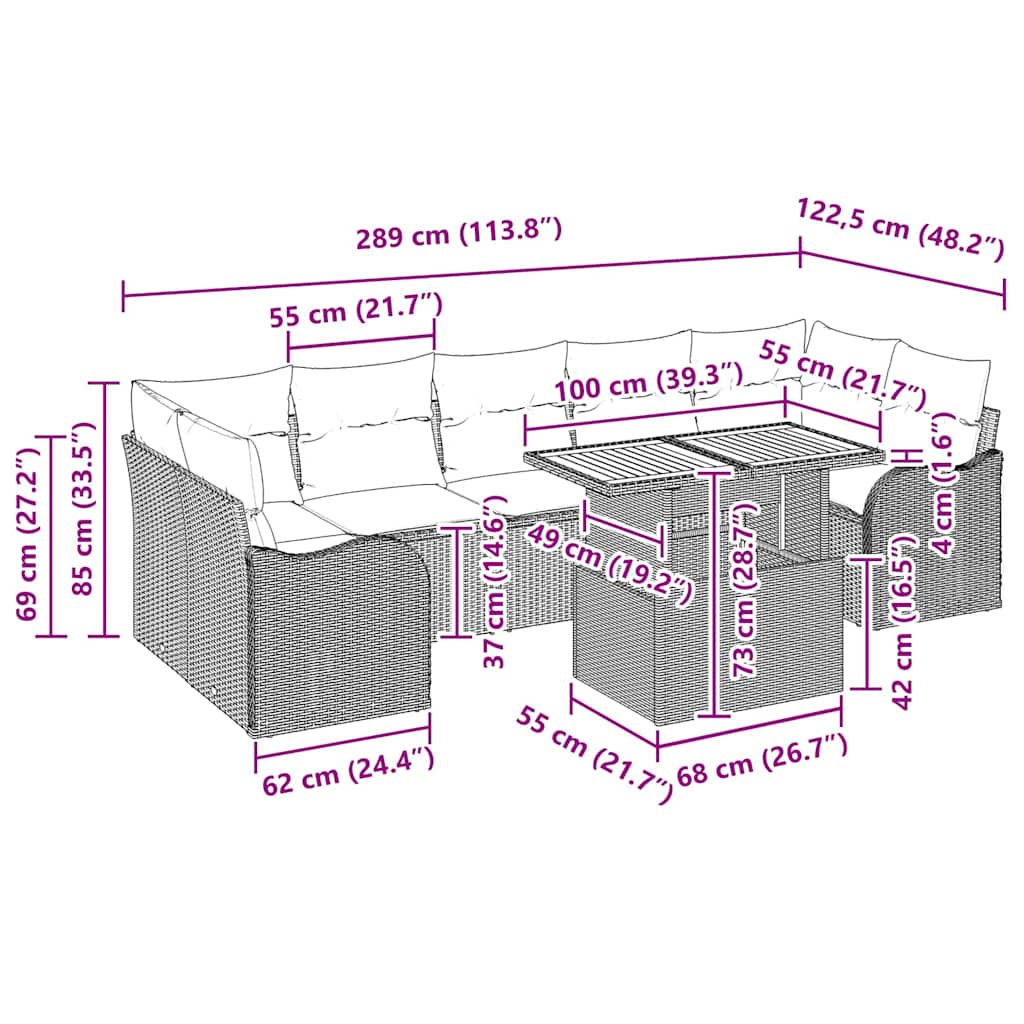 Trädgårdsoffset med kudde 8 pcs Svart konstrotting