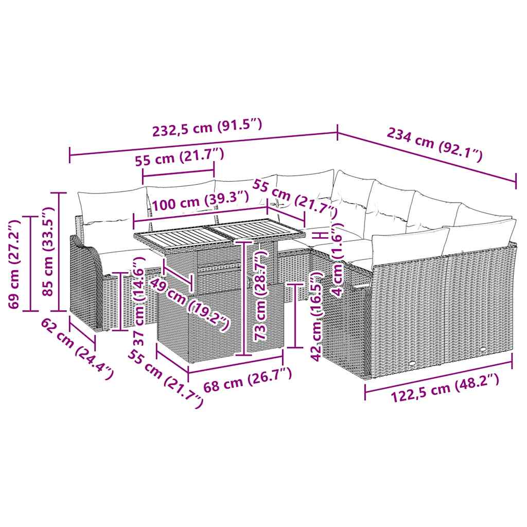 Trädgårdsoffset med kudde 7 pcs Svart