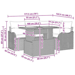 Trädgårdsoffset med kudde 5 pcs Svart konstrotting