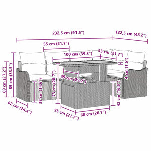 Trädgårdsoffset med kudde 6 pcs Svart konstrotting