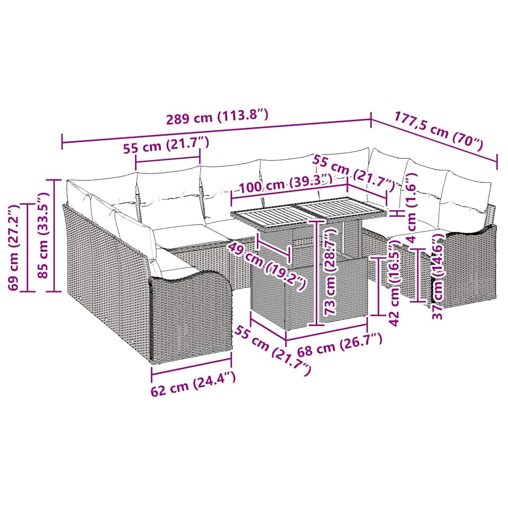 Trädgårdsoffset med kudde 10 pcs Svart